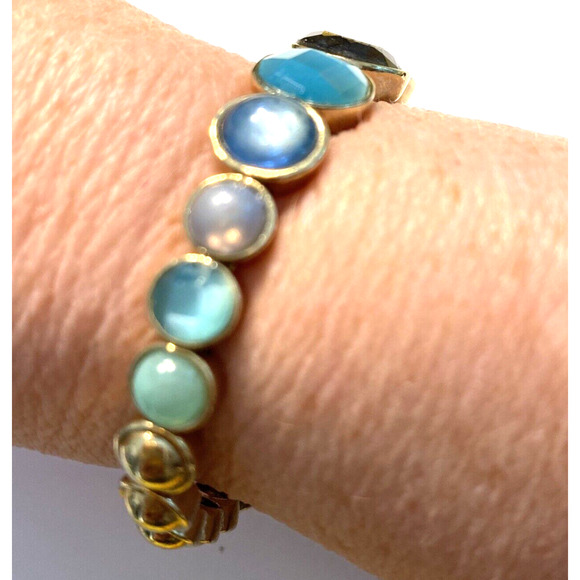 Cuff Bracelet Blue Brown Stones Gold Graduated OS Mod Boho Festival Fashion - Picture 6 of 9